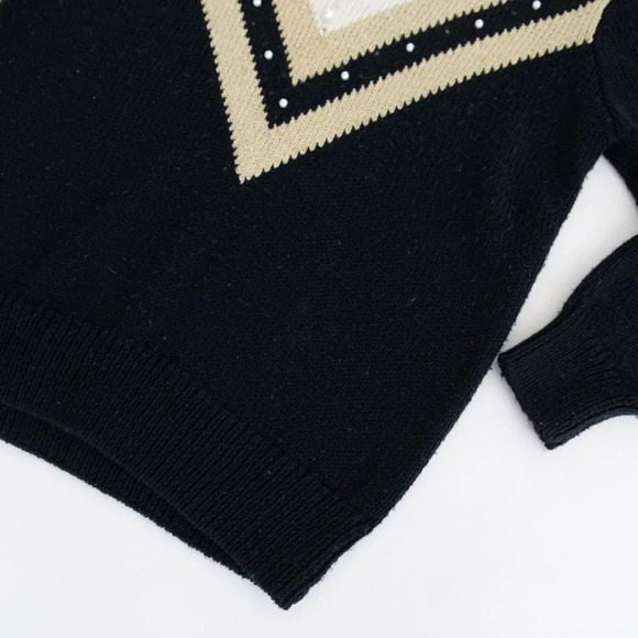 Braemar by Jeremy Scott Cream & Black w Pearls 7% Rabbit Hair Crewneck  Sweater - Picture 6 of 13